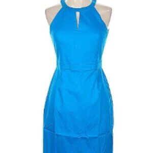 CALVIN KLEIN  BlUE TEAL /TURQUOISE HALTER KEYHOLE SHEATH DRESS NWOT 12p